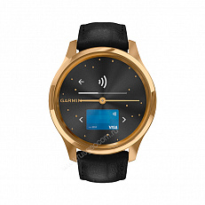 смарт Часы Garmin Vivomove Luxe золотистые черные с кожаным ремешком