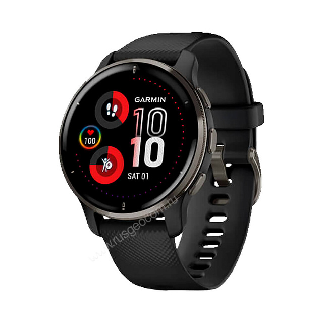 Часы Garmin Venu 2 Plus черные с серым безелем и силиконовым ремешком