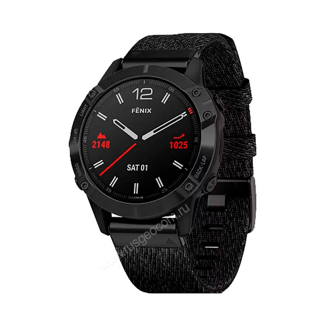 Часы Garmin Fenix 6 Sapphire черный DLC с плетеным черным нейлоновым ремешком